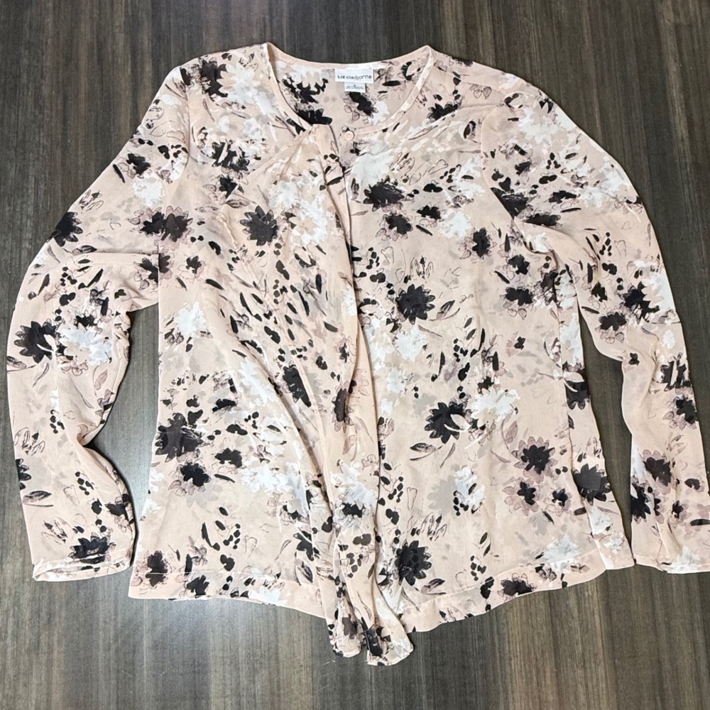 Liz Claiborne Floral Print Long Sleeve Blouse Top Womens Size S